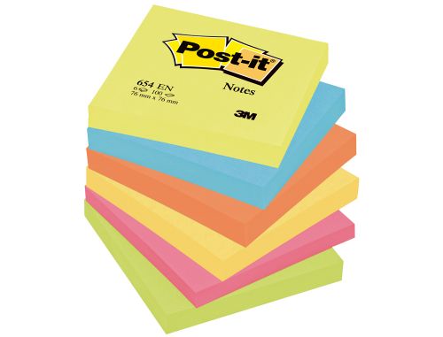 Bloco de notas adesivas post-it neon. 76 x 76 mm , Post-it , 29386 , 4064035083663